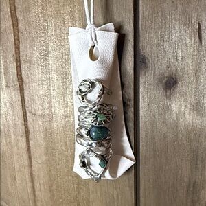 Free People Silver and Teal Ring Set